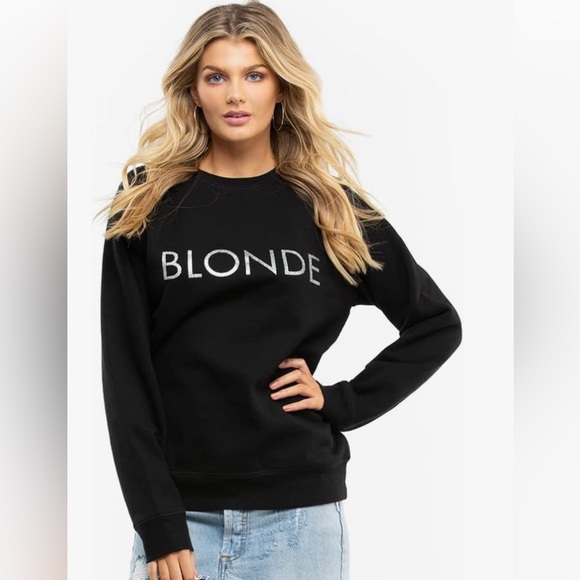 Brunette The Label Sweaters - Brunette The Label Black Sparkle BLONDE Sweatshirt Size M/L Relaxed Fit Warm Fun